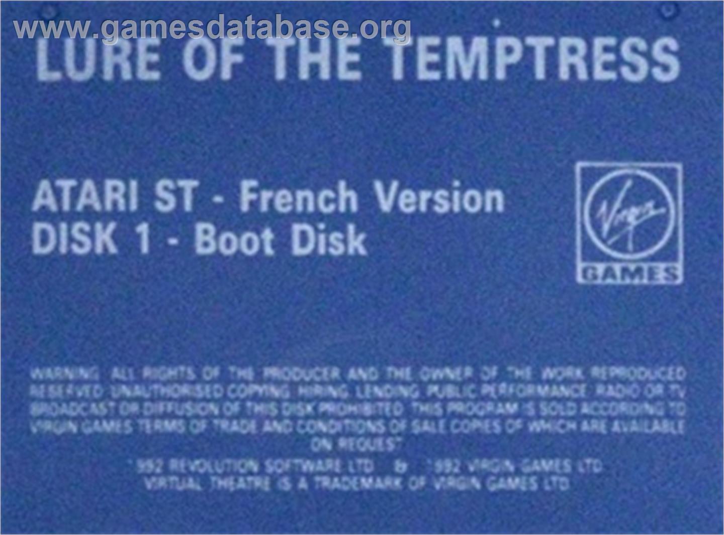 Lure of the Temptress - Atari ST - Artwork - Cartridge Top