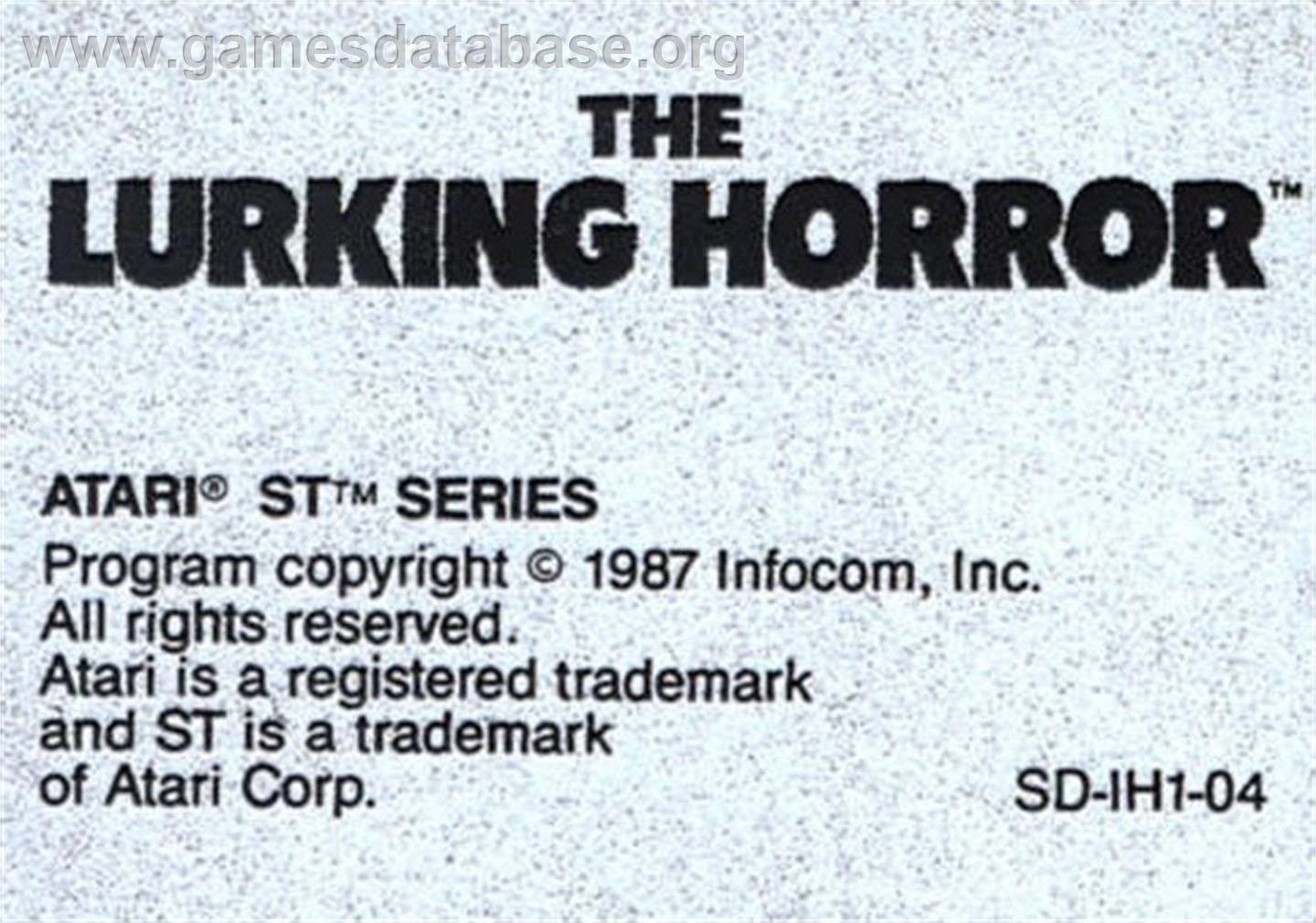 Lurking Horror, The - Atari ST - Artwork - Cartridge Top