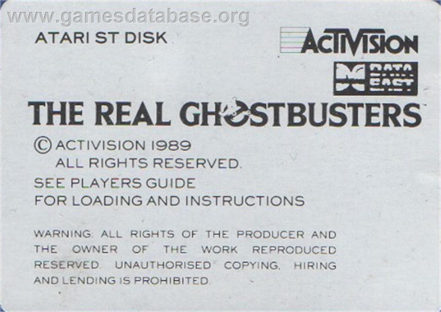 Real Ghostbusters, The - Atari ST - Artwork - Cartridge Top