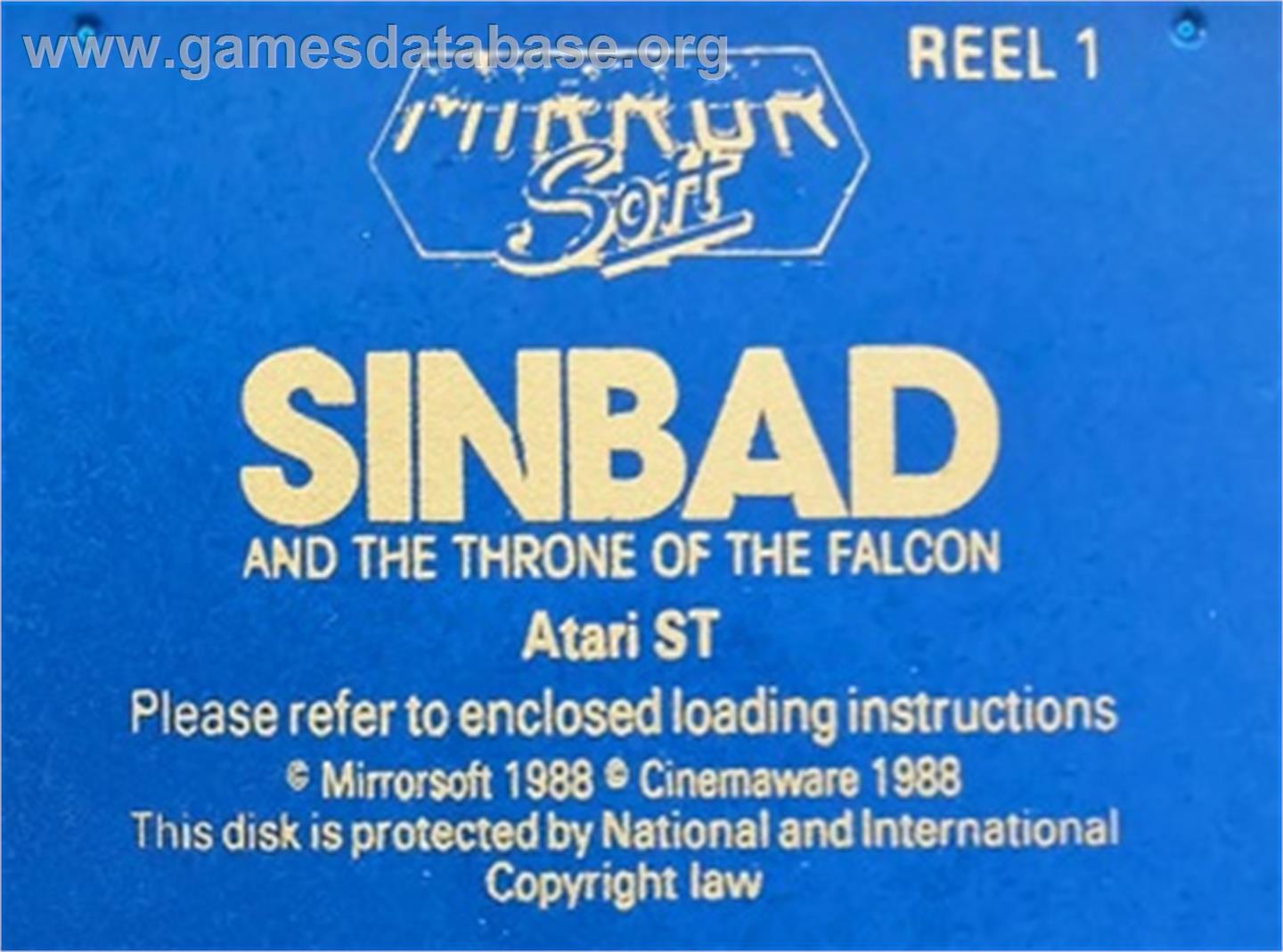 Sinbad And The Throne Of The Falcon - Atari ST - Artwork - Cartridge Top