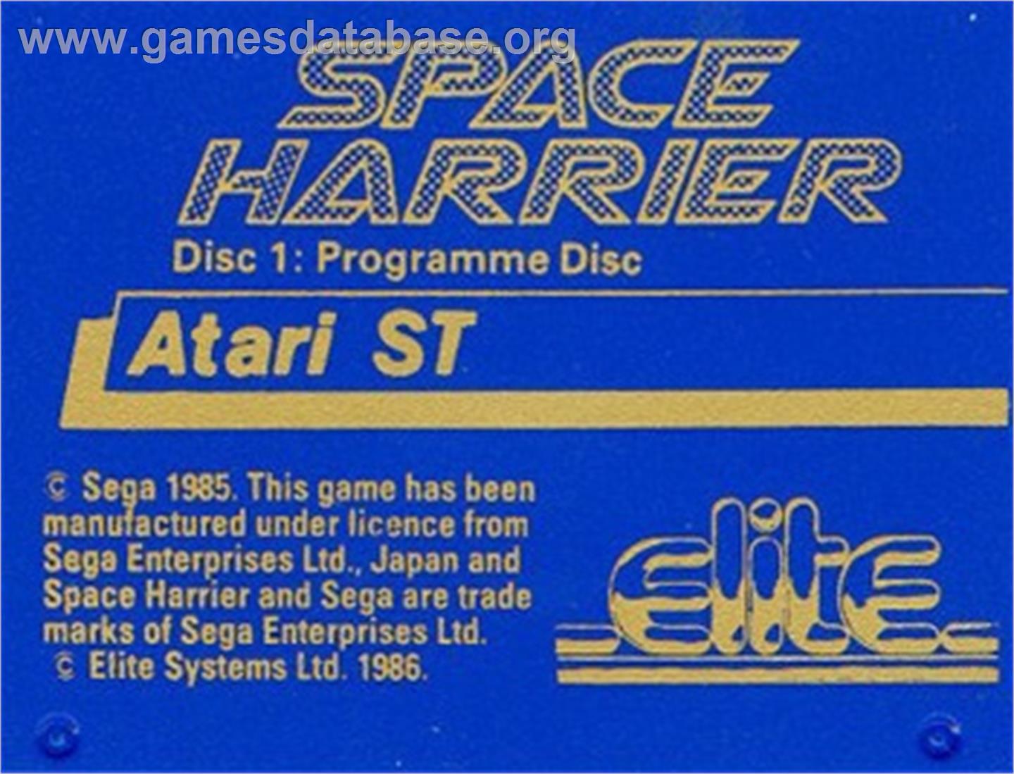 Space Harrier - Atari ST - Artwork - Cartridge Top