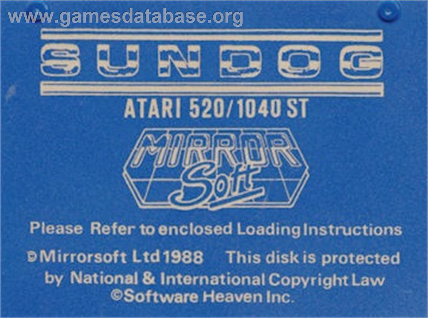 SunDog: Frozen Legacy - Atari ST - Artwork - Cartridge Top