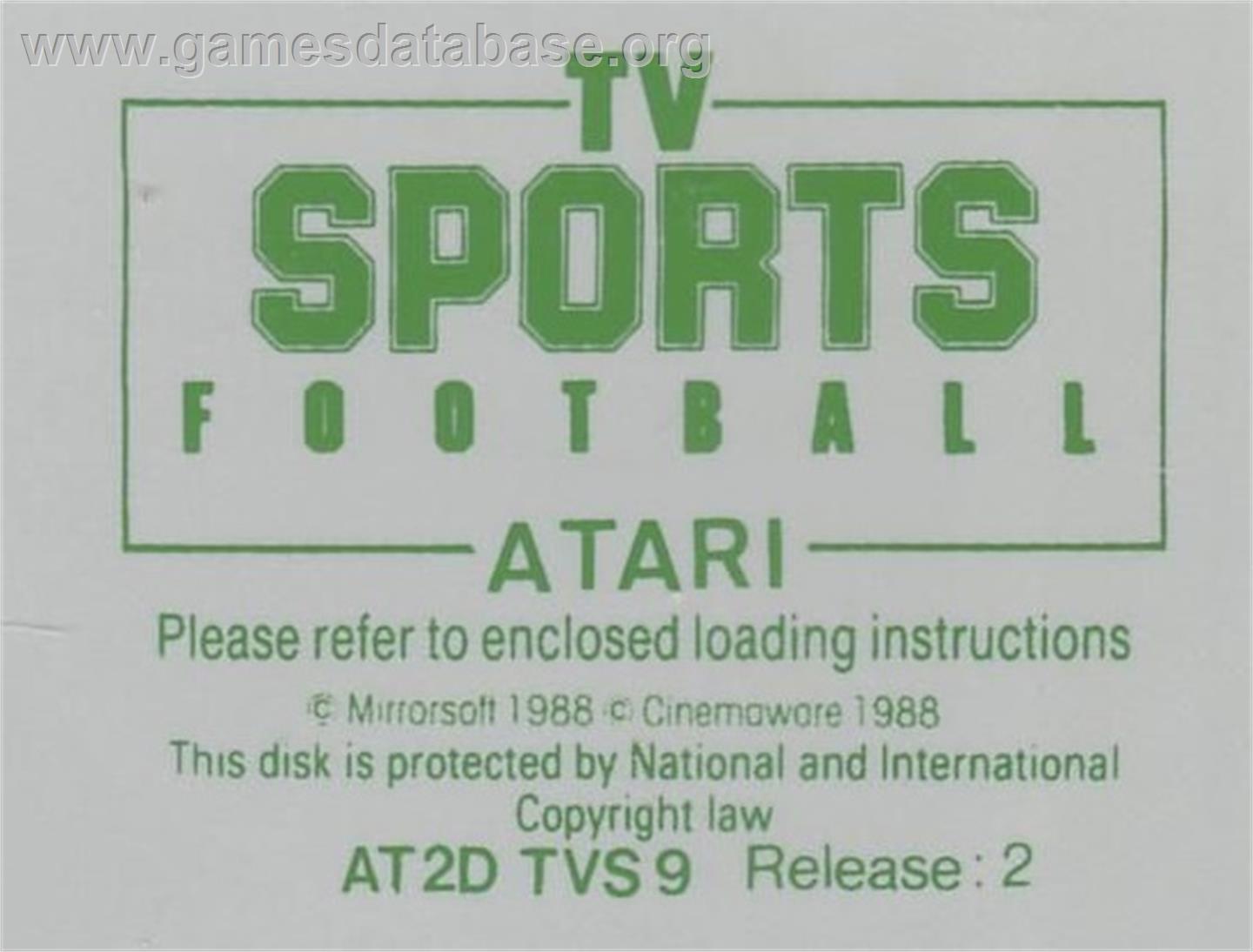 TV Sports Football - Atari ST - Artwork - Cartridge Top