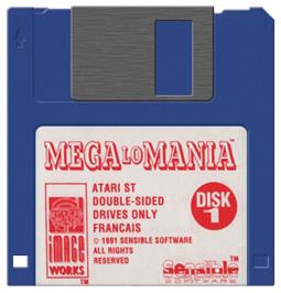 Artwork on the Disc for Mega Lo Mania on the Atari ST.