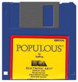 Artwork on the Disc for Populous on the Atari ST.