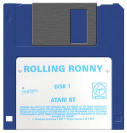 Artwork on the Disc for Rolling Ronny on the Atari ST.