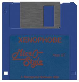 Artwork on the Disc for Xenophobe on the Atari ST.