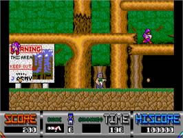 In game image of Bionic Commando on the Atari ST.