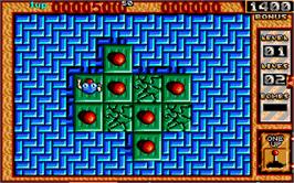 In game image of Bombuzal on the Atari ST.