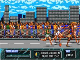 In game image of International Sports Challenge on the Atari ST.