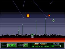 In game image of Missile Alert! on the Atari ST.