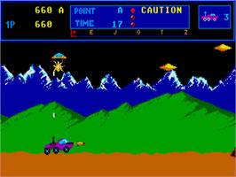 In game image of Moon Patrol on the Atari ST.
