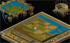 In game image of Populous II: Trials of the Olympian Gods on the Atari ST.