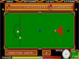 In game image of Steve Davis World Snooker on the Atari ST.
