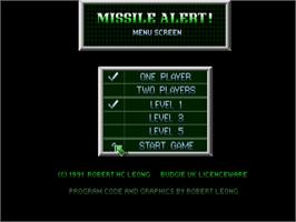 Title screen of Missile Alert! on the Atari ST.