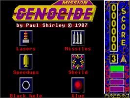 Title screen of Mission Genocide on the Atari ST.
