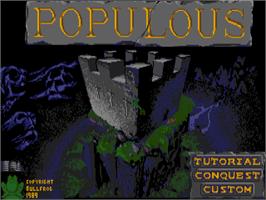 Title screen of Populous on the Atari ST.