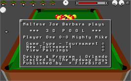 Title screen of Sharkey's 3D Pool on the Atari ST.