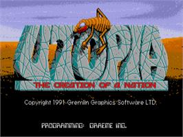 Title screen of Utopia - The Creation of a Nation on the Atari ST.