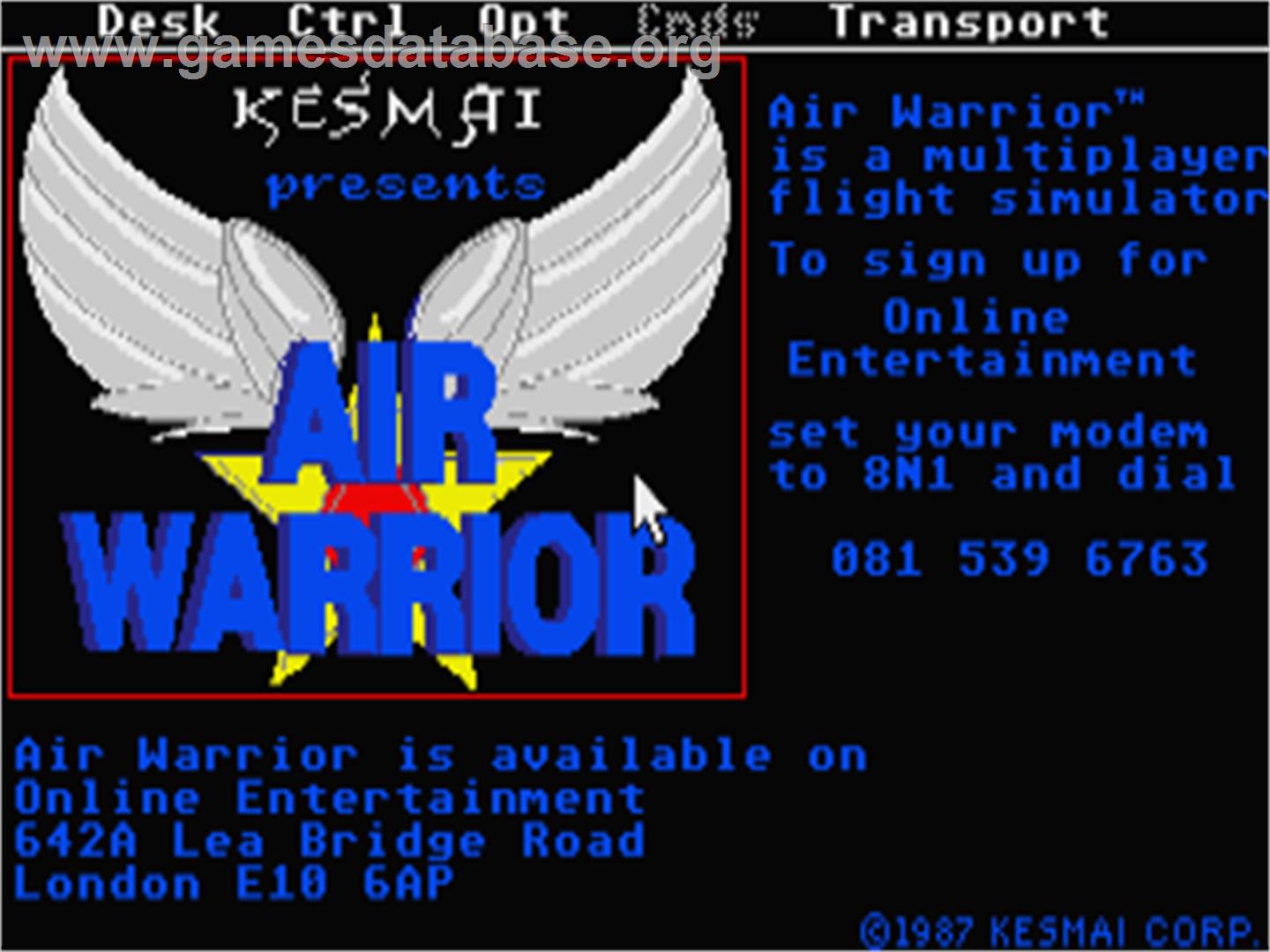 Air Warrior - Atari ST - Artwork - Title Screen