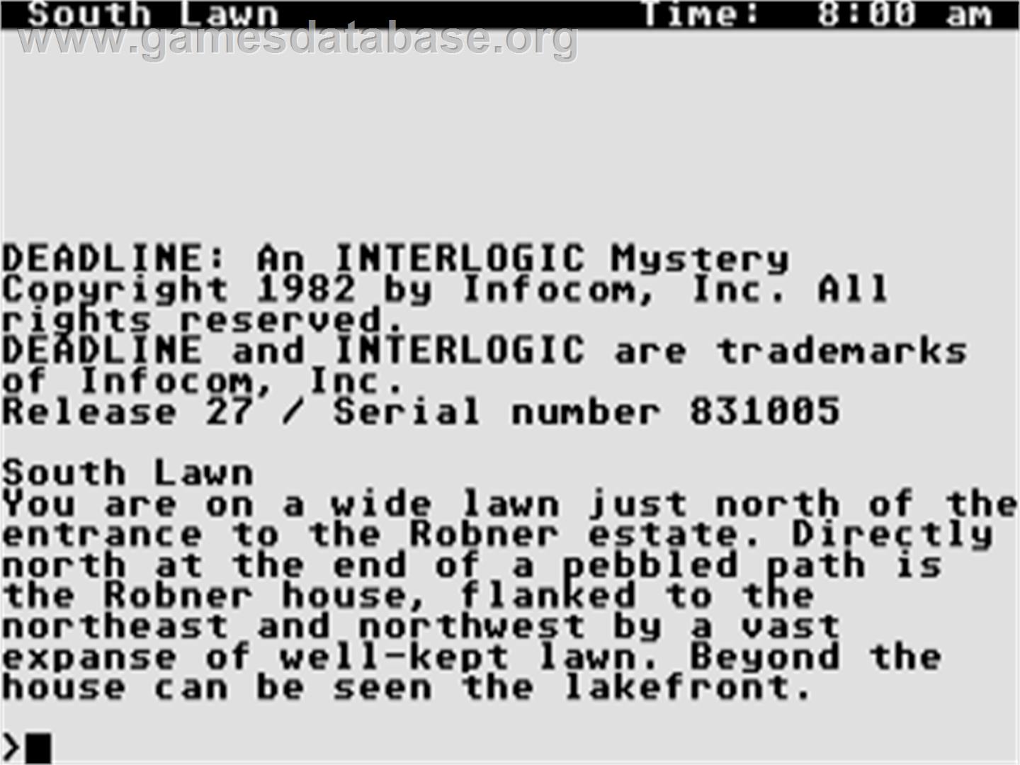 Deadline (Infocom) - Atari ST - Artwork - Title Screen