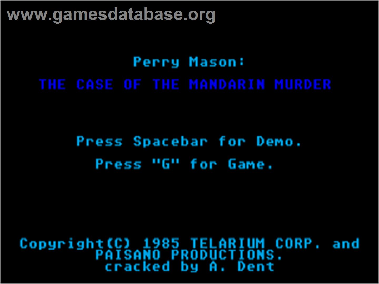 Perry Mason - The Case Of The Mandarin Murder - Atari ST - Artwork - Title Screen