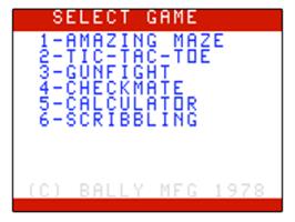 Title screen of Amazing Maze on the Bally Astrocade.
