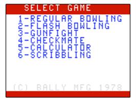 Title screen of Bowling on the Bally Astrocade.