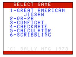 Title screen of Gunfight - Checkmate - Calculator - Scribbling on the Bally Astrocade.