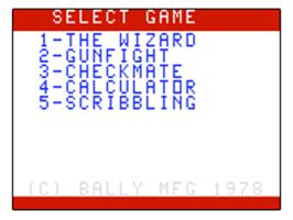 Title screen of Incredible Wizard on the Bally Astrocade.