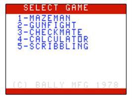 Title screen of Mazeman on the Bally Astrocade.