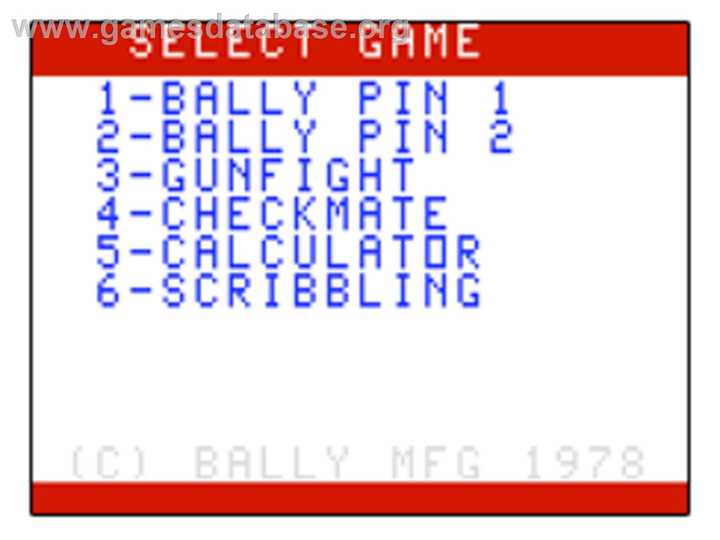 Bally Pin - Bally Astrocade - Artwork - Title Screen