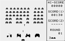 In game image of Space Invaders on the Bandai WonderSwan.