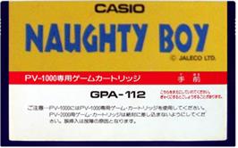 Top of cartridge artwork for Naughty Boy on the Casio PV-1000.