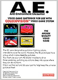 Box back cover for A.E. on the Coleco Vision.