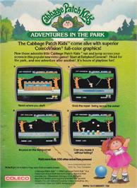 Box back cover for Cabbage Patch Kids Adventures in the Park on the Coleco Vision.