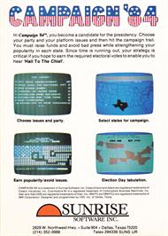 Box back cover for Campaign '84 on the Coleco Vision.