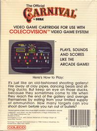 Box back cover for Carnival on the Coleco Vision.