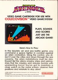 Box back cover for Cosmic Avenger on the Coleco Vision.