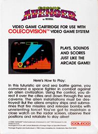Box back cover for Cosmic Avenger on the Coleco Vision.