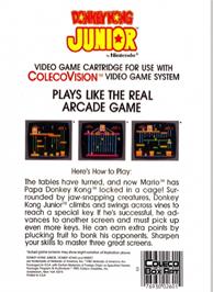 Box back cover for Donkey Kong Junior on the Coleco Vision.