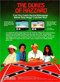 Box back cover for Dukes of Hazzard on the Coleco Vision.