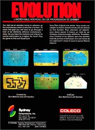 Box back cover for Evolution on the Coleco Vision.