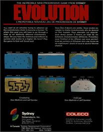 Box back cover for Evolution on the Coleco Vision.