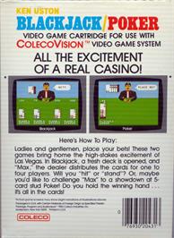 Box back cover for Ken Uston Blackjack/poker on the Coleco Vision.