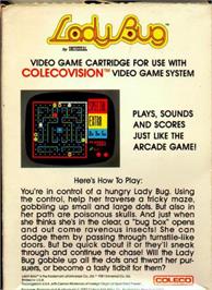 Box back cover for Lady Bug on the Coleco Vision.