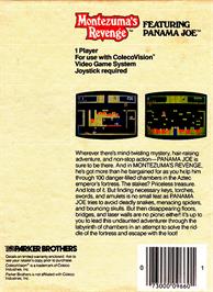 Box back cover for Montezuma's Revenge on the Coleco Vision.