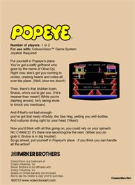 Box back cover for Popeye on the Coleco Vision.