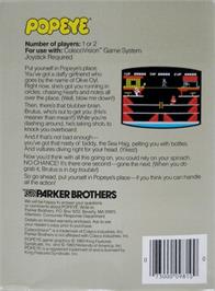 Box back cover for Popeye on the Coleco Vision.