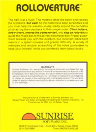Box back cover for Rolloverture on the Coleco Vision.